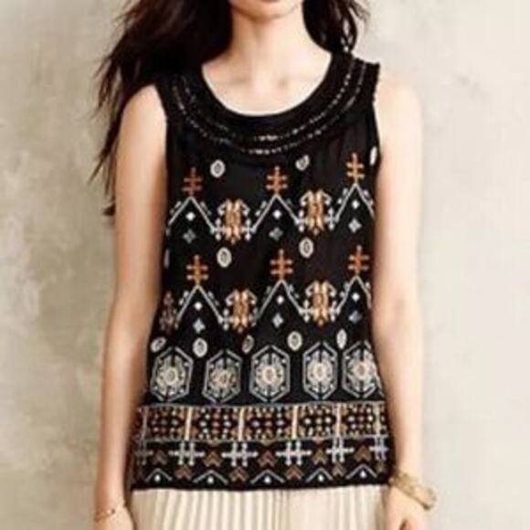 Akemi & Kin Anthropologie navy blue embroidered tank top size XS - Picture 15 of 15